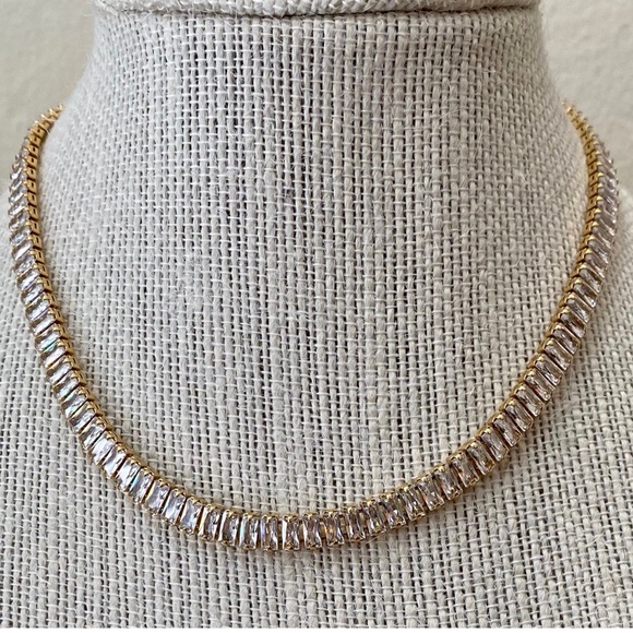 Anthropologie Jewelry - Anthropologie Gold-Tone Clear Crystal Tennis Necklace